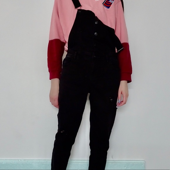 DISTRESSED DARK WASHED BLACK OVERALLS - Picture 2 of 7